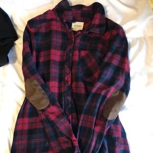 Red and Blue Flannel with Brown Elbow Pads